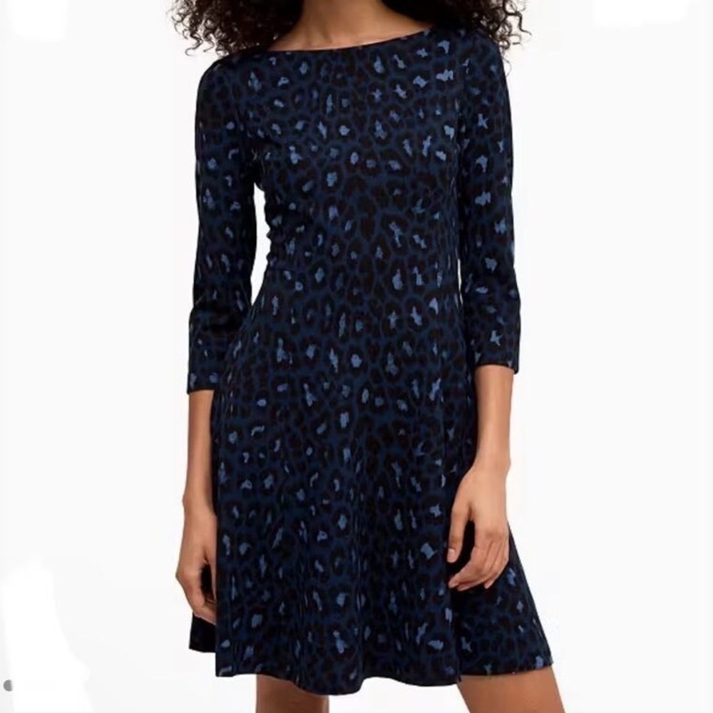 Kate Spade Blue‎ Leopard Print Casual Broome Ponte Dress Size 4